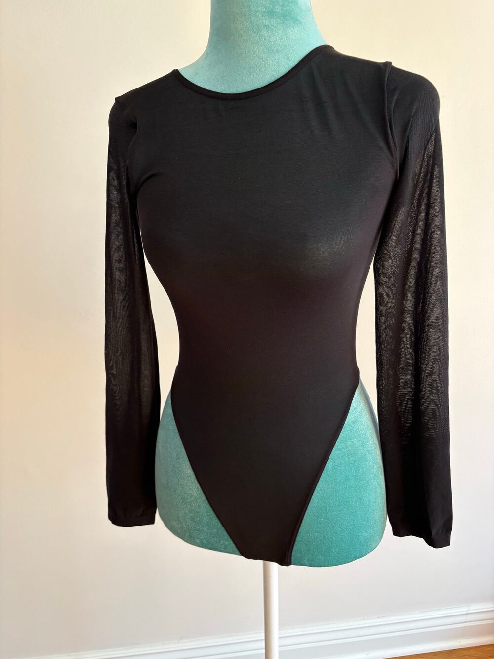 Wolford Sheer Opaque Bodysuit Black Long Sleeve Seamless Luxury Designer xs